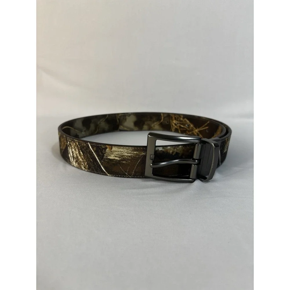 Realtree Camouflage Reversible Belt Mens Size 44 Black Metal Buckle Hunting
